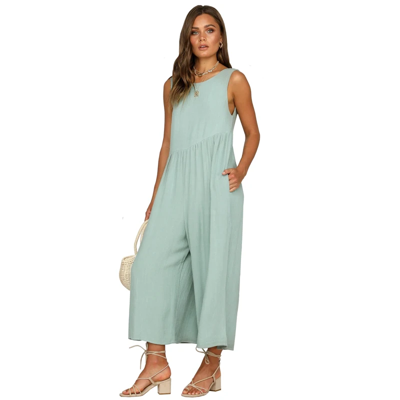 Wide Leg Long Pants Solid Jumpsuits Women 2019 New Summer Backless Loose Jumpsuit Casual Rompers Monos Largos Mujer | Женская одежда