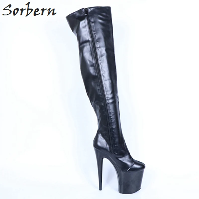 Черные матовые ботинки на высоком каблуке для трансвеститов Облегающие Женские