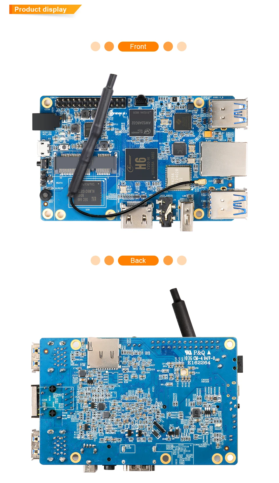 Оранжевый Pi 3 Set7: OPI 3+ USB к DC 4,0 мм-1,7 мм кабель питания, H6 2 Гб LPDDR3+ 8 Гб EMMC BT5.0 для Android 7,0, Ubuntu, Debian