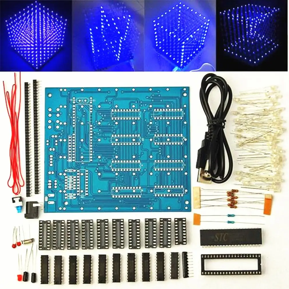ICOCO 3D Квадрат DIY светодиодный куб набор 8x8x8 3 мм синий/красный светодиодный светильник куб электронная печатная плата