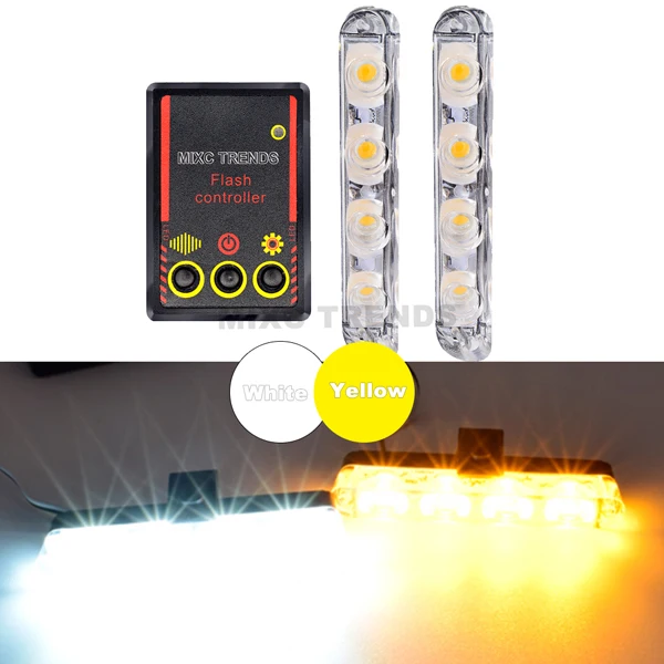 1 White 1 Yellow Автомобиль стробоскоп предупреждающий полицейский свет 8 LED автомобиль грузовик мигающий пожарный скорая помощь мигалка DRL дневные ходовые огни Синий - Цвет: 1 White 1 Yellow