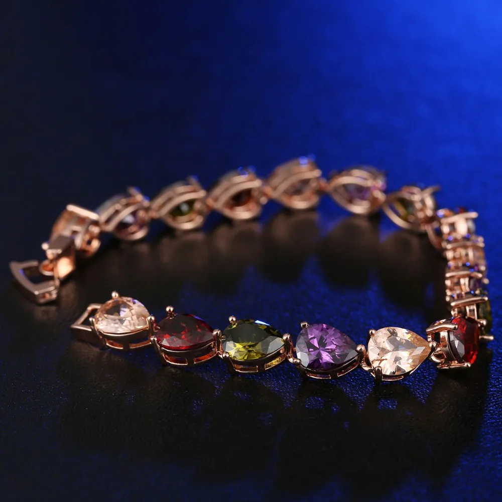 Многоцветный Кристалл Высокое качество розовый Золотой цветной браслет AAA