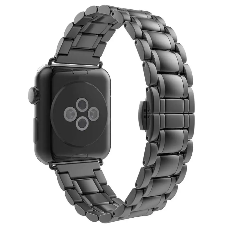 Черный Роскошные Нержавеющая сталь ремешок для часов для apple watch, ремешок 42 мм, 38 мм,/44 мм/40 браслет, ремешок для наручных часов iWatch, 4/3/2/1 ремешок на запястье - Цвет ремешка: Черный