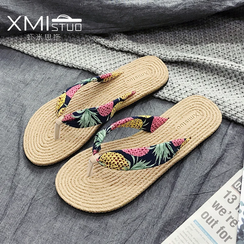 Шлепанцы с ананасами женские маленькие сандалии свежим цветочным принтом