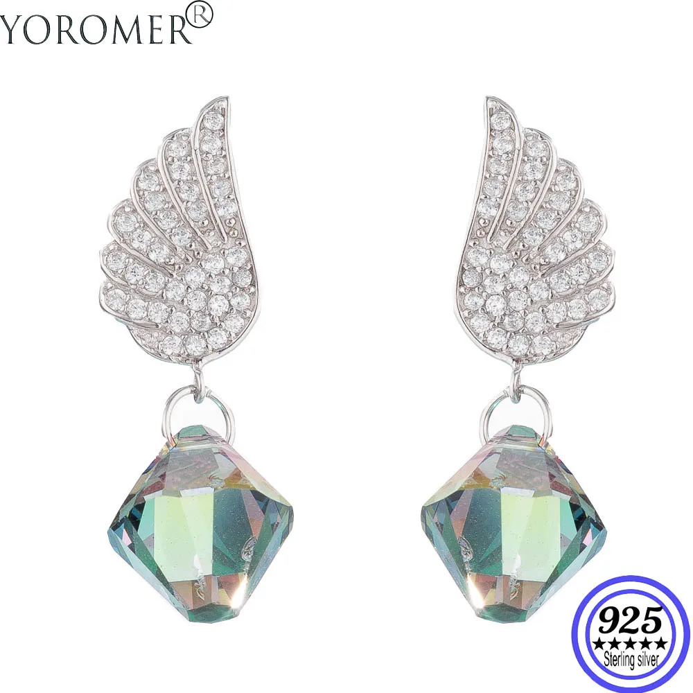YOROMER 925 sterling silver earrings zirconia small wing stud earring women crystal fashion Jewelry grils white | Украшения и