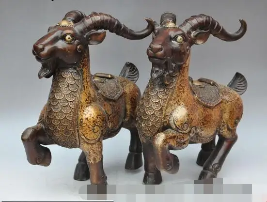 

Free shipping S00308 16"china fengshui bronze wealth money coin animal zodiac sheep goat lucky statue