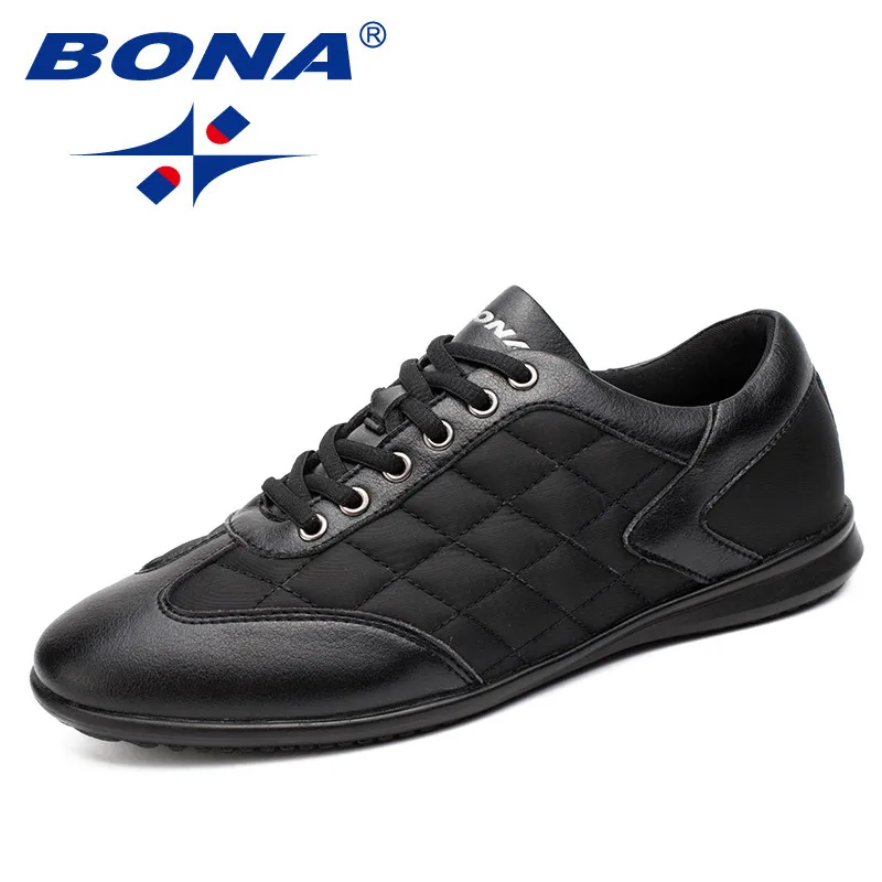 BLACK BONA/Новинка; Модная стильная мужская повседневная обувь; мужская обувь на шнуровке; мужские туфли из микрофибры на плоской подошве; комфортные мужские лоферы светильник; Быстрая - Цвет: BLACK