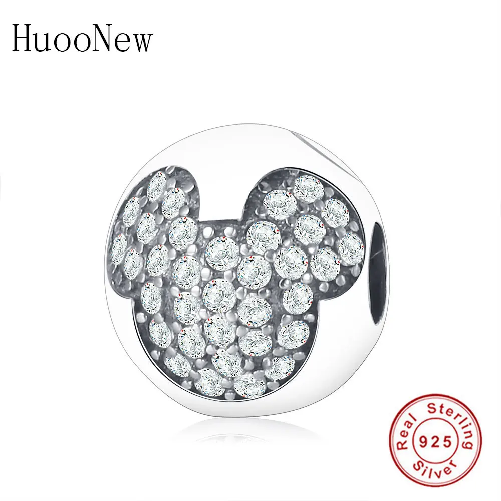 Mickey 2 clip charm Прозрачный розовый кристалл Микки лук Минни Клип Фиксатор бисера Подходит Pandora талисманы браслет 925 пробы серебряные ювелирные изделия Berloque - Цвет: Mickey 2 clip charm