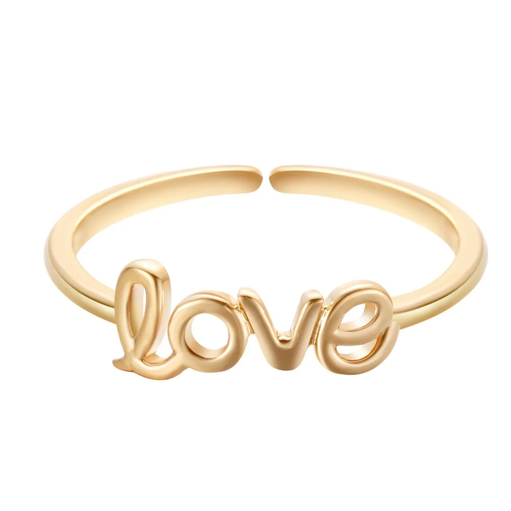 Kinitial открытые кольца с надписью для женщин модные Love простые маленькие золотые