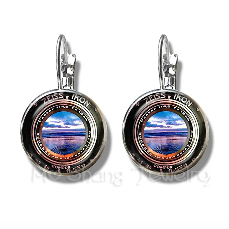 Модные серьги гвоздики Камера объектива ювелирные изделия ручной работы