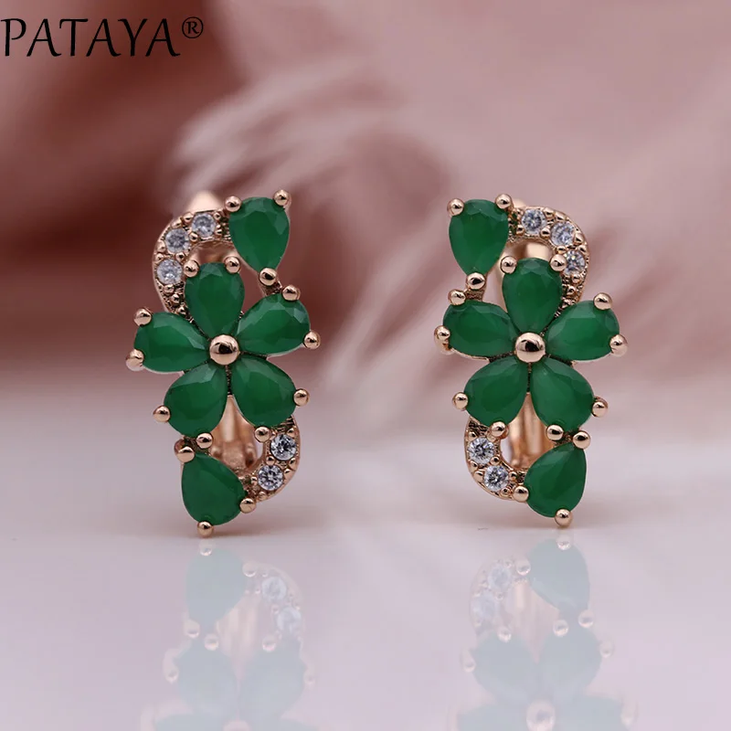 

PATAYA New Women Earrings 585 Rose Gold Color Water Drop Natural Zircon Fashion Jewelry Cute Gift Wedding Flower Dangle Earrings