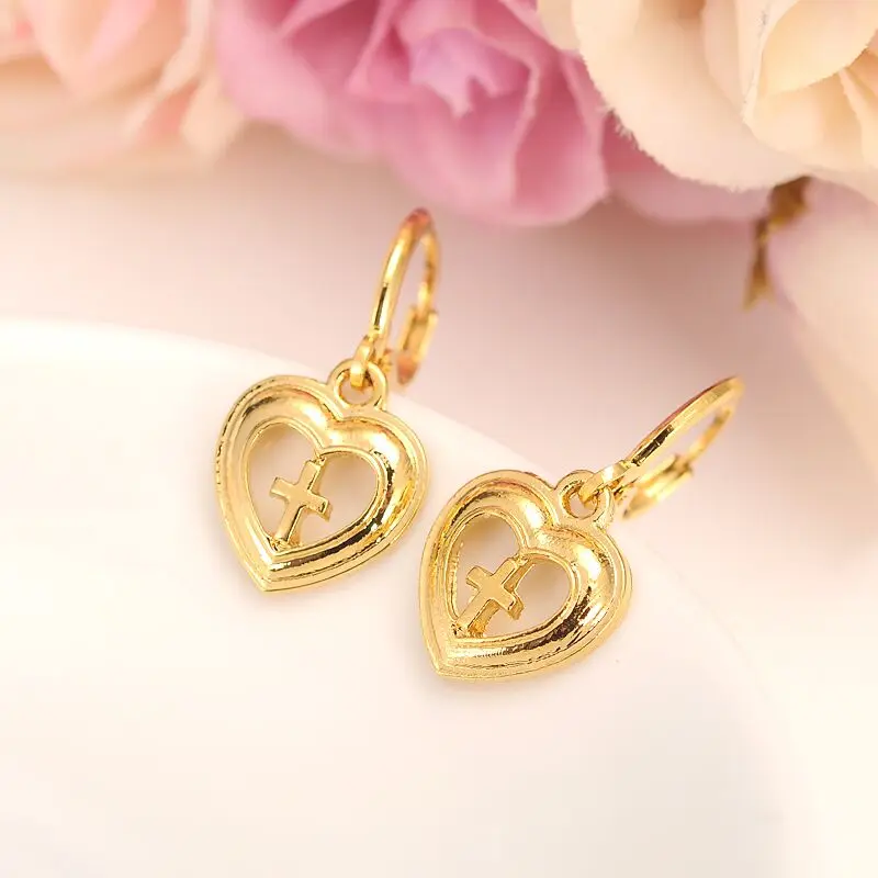 Серьги с подвеской крестом в форме сердца 14 к|earrings women|cross earrings goldgold cross |