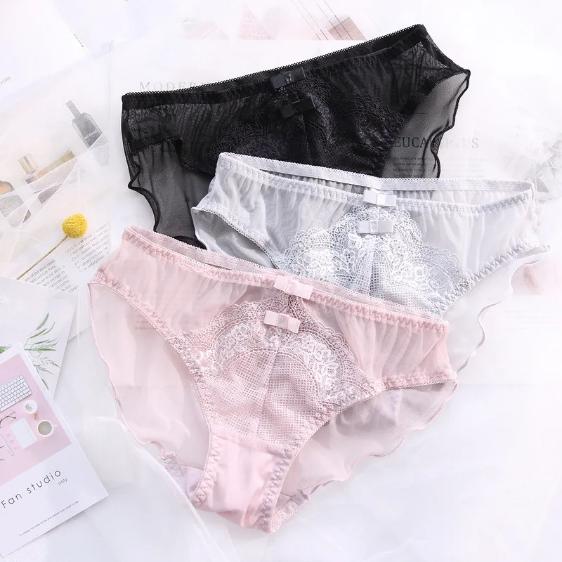 

Sexy Mesh Hollow Ruffle Lace Women Underwear Thin Soft Transparent Breathable Low Waist Female Panties Girls Breifs Lingerie