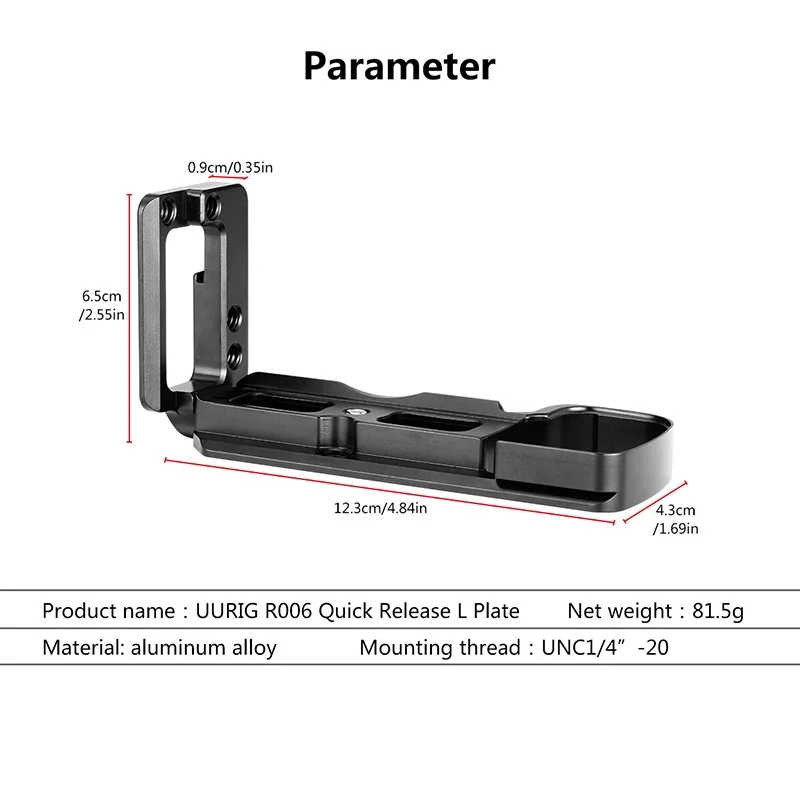 L plate Sony A6400 UURig R006 Vlog L Пластина для sony A6400 A6100 вертикальный быстросъемный с холодным башмаком для микрофона QR пластина держатель кронштейна камеры - Цвет: L plate Sony A6400