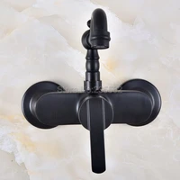 oil rubbed black bronze wall mounted swivel spout bathroom sink faucet single handle mixer tap lnf844