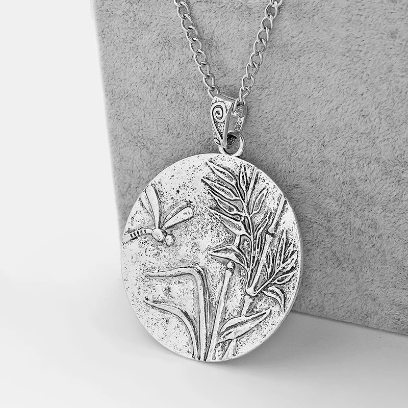Wholesale 10pcs Antique Silver Dragonfly Reed Pattern Large Round Pendant Collar Long Metal Chain Necklace Jewelry | Украшения и