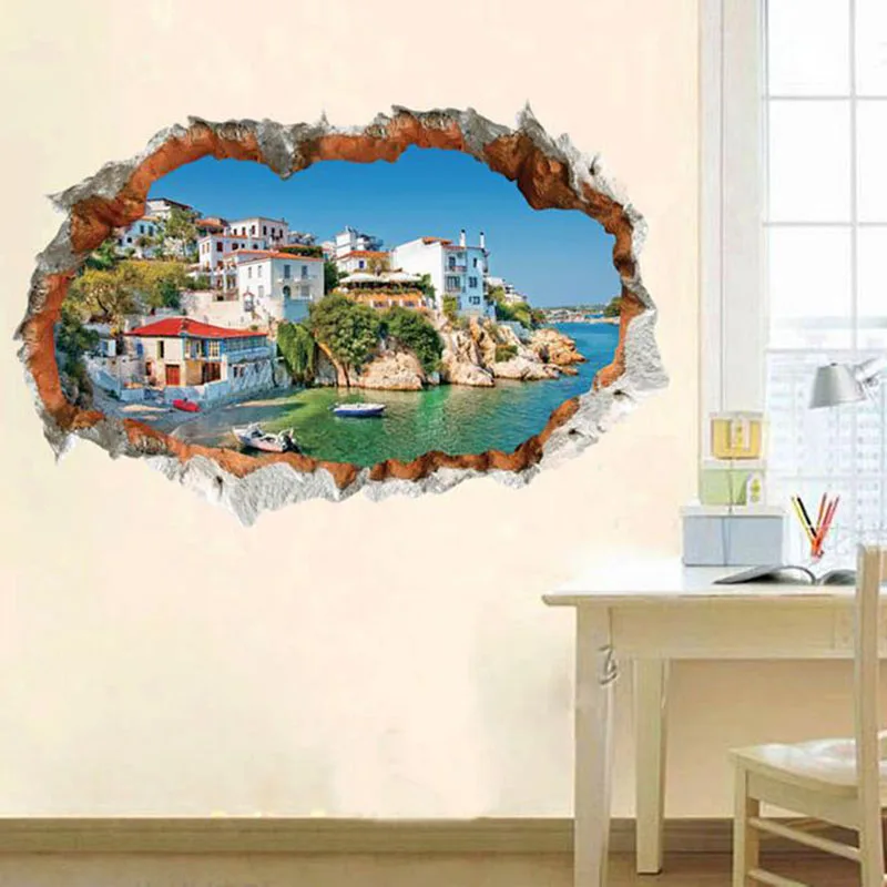 3D кирпичная стена средиземноморский пейзаж Наклейка на стену домашний декор ТВ