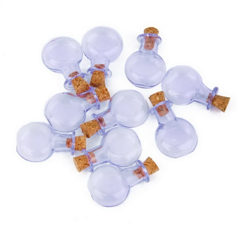 10Pcs diy Glass Cork Bottles Flat Round Vial Wishing Bottle DIY Pendant Purple | Дом и сад