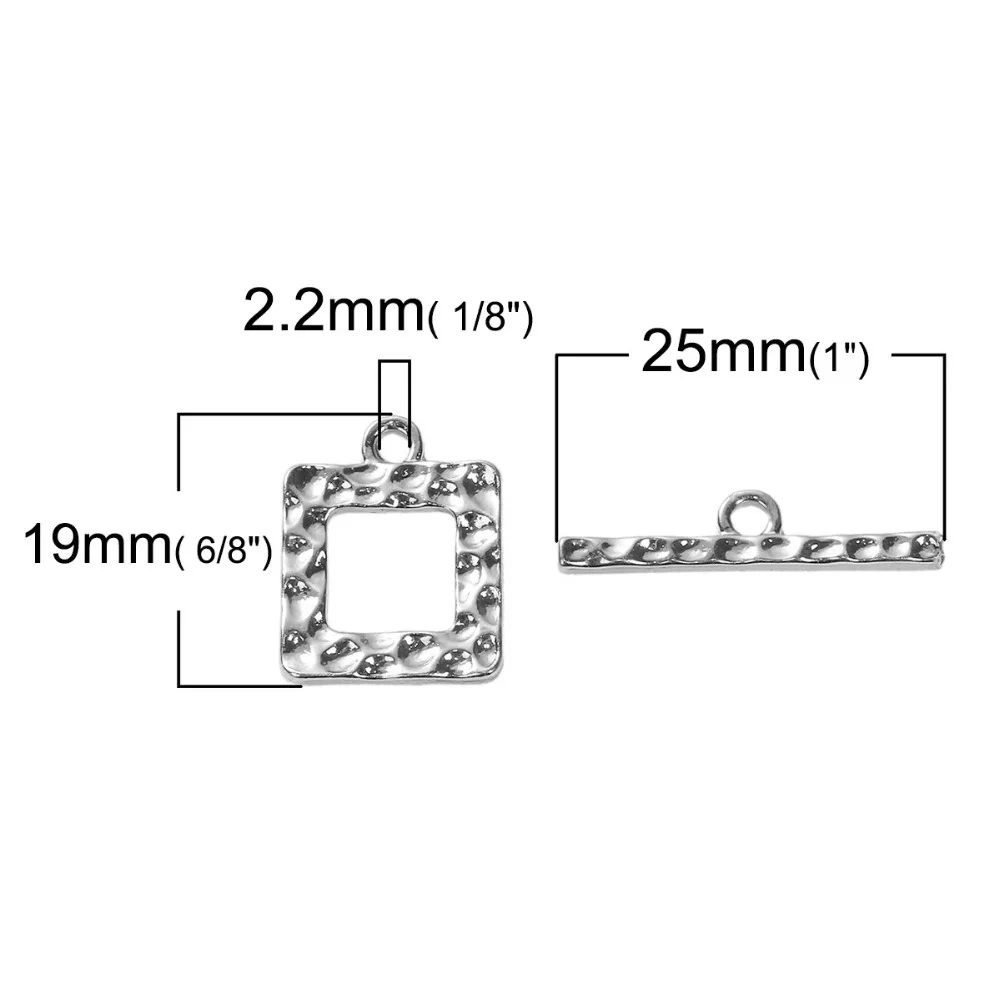DoreenBeads на цинковой основе из сплава серебристый золотистый цвет DIY переключателя застежки квадратные 25 мм x 5 мм(" x 2/8") 19 мм x 15 мм(6/" x 5/8"), 2 комплекта