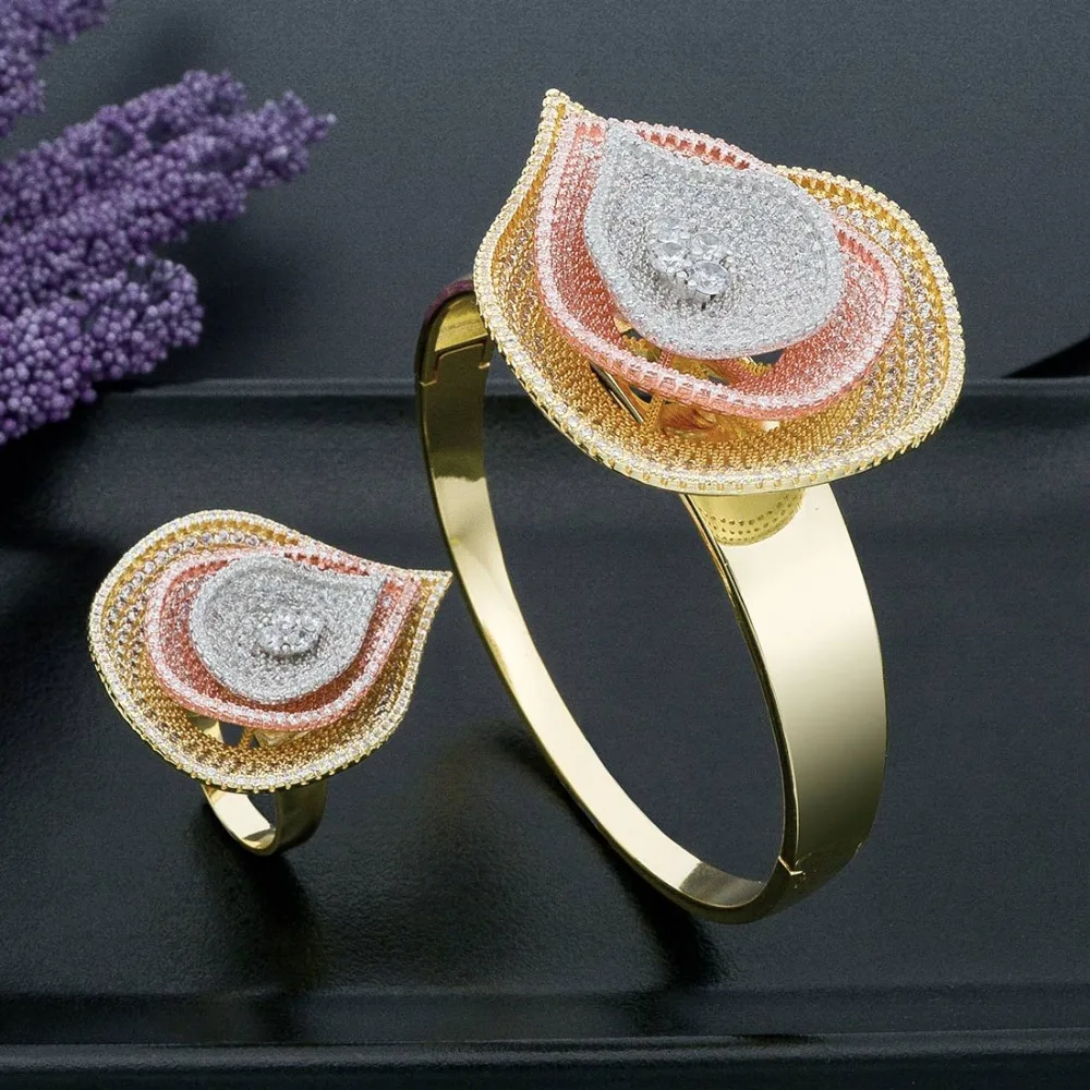 Роскошный большой бриллиантовый комплект ModemAngel из медного браслета кольца и с