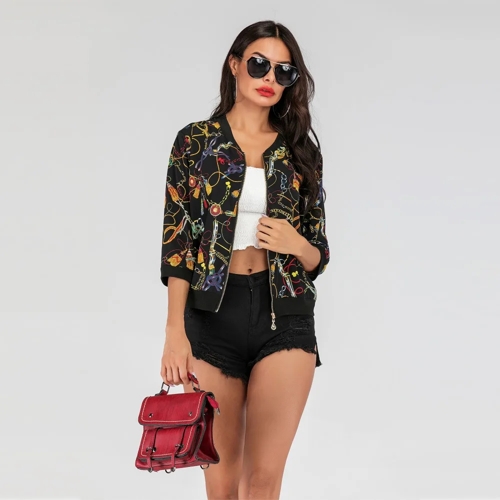 2019 Женская крутая модная коричневая куртка с цветочным рисунком женские модные