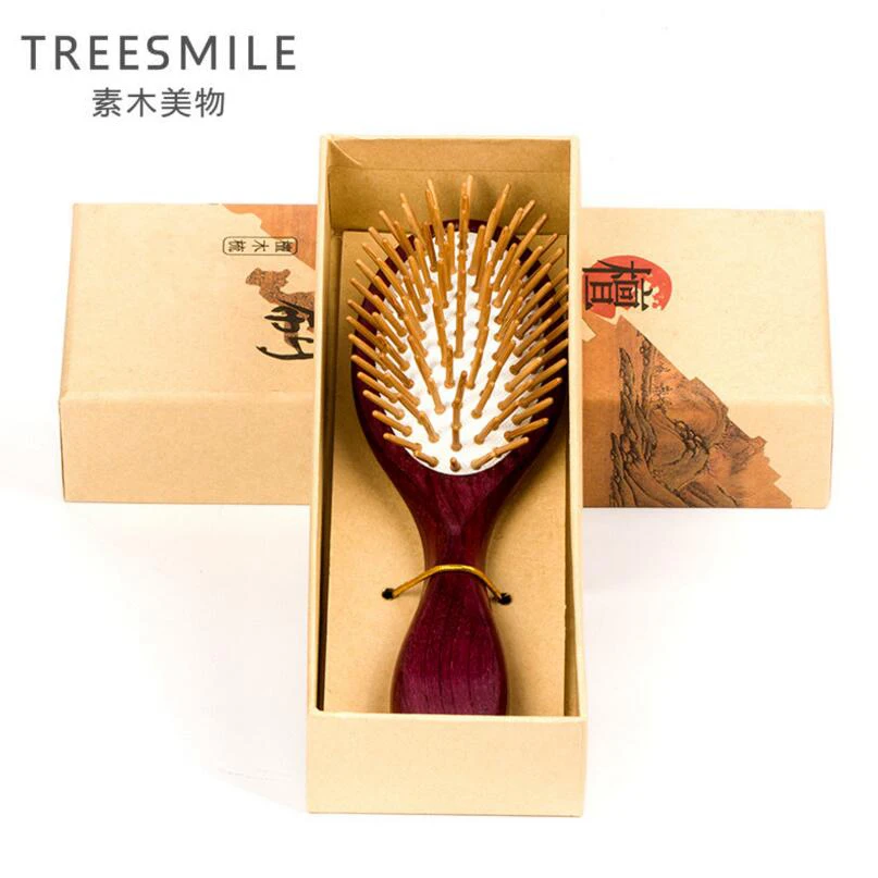 TREESMILE 1 шт. фиолетовый сандаловое дерево Антистатическая головная щетка для здоровья Изысканная деревянная расческа для волос Инструменты для укладки волос щетка для волос Массажная расческа