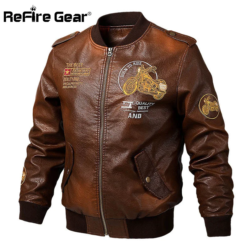 Refire gear мотоциклетная байкерская куртка из искусственной кожи Мужская Весенняя винтажная куртка Пилот Военный бомбер мужская Осенняя Повседневная бейсбольная куртка
