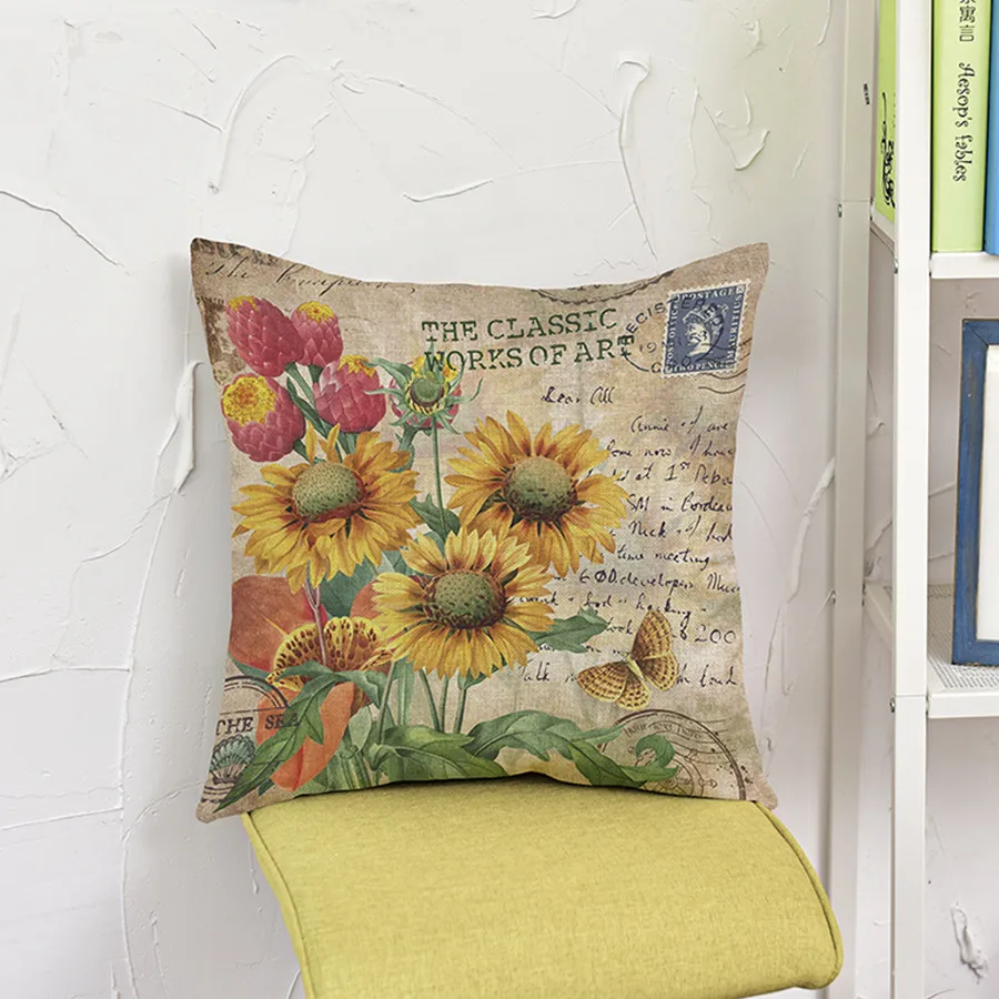 Подушка с принтом фиолетовая лаванда Роза хлопковая льняная декоративная