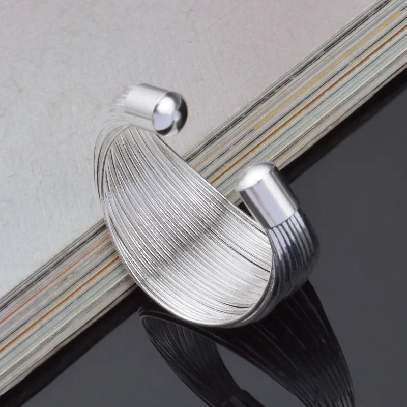OMHXZJ Wholesale Personality Fashion OL Woman Girl Party Wedding Gift Silver Multi Lines Open 925 Sterling Ring RN245 | Украшения и