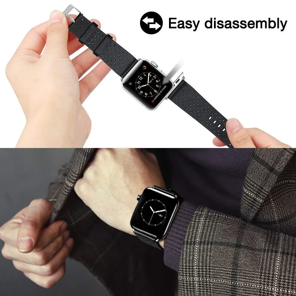 Спортивный ремешок 38 мм 42 из натуральной кожи iWatch для замены с застежкой