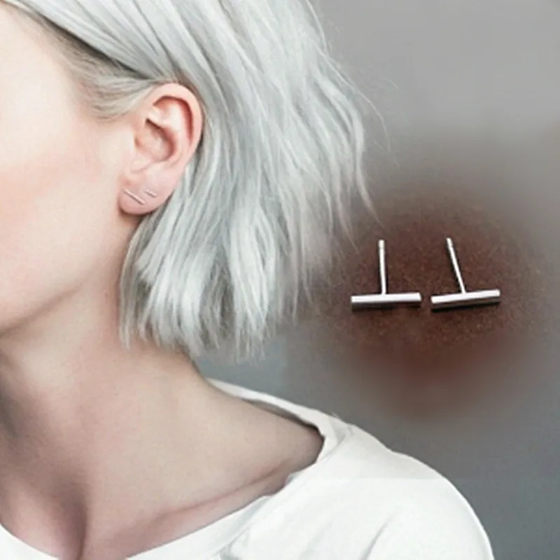 New Punk Stick Studs Earrings Cheap Wholesale Simple Geometry T Bar Stud Earrings For Women Jewelry Brincos Bijoux