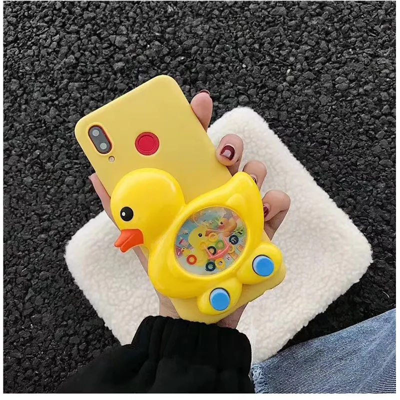 Cute Cartoon Little yellow duck liquid Game machine Phone Case For iPhone XR XS Max lanyard iPone X 6S 7 8 Plus |