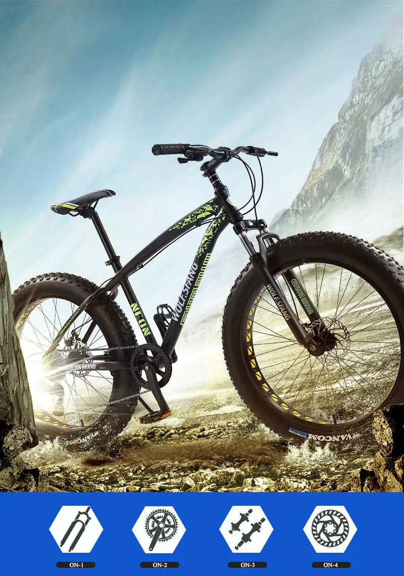 Wolf's fang горный велосипед 26 дюймов Fat bike 8 скоростей Fat Tire зимние велосипеды мужские bmx mtb дорожные велосипеды