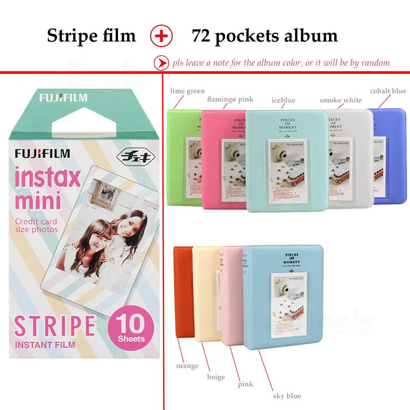 Пленка Fujifilm Instax Mini в полоску 10 листов для 9 8 + 7s 70 90 25 мгновенная полироидная камера
