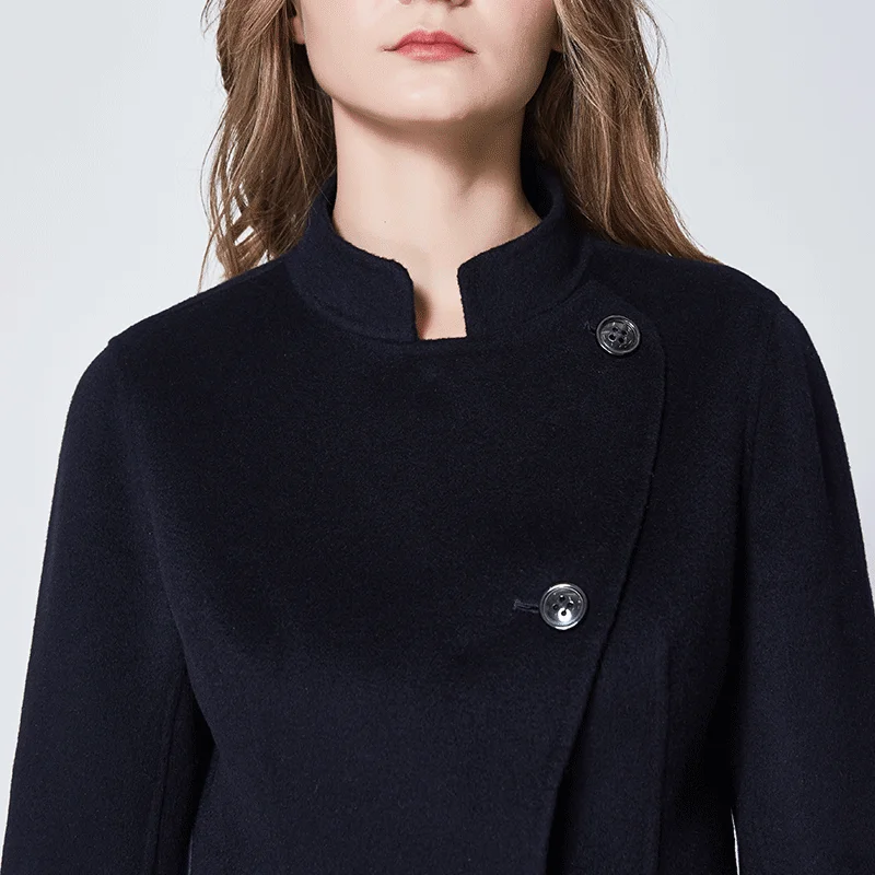 VOA кашемировое короткое пальто Женская куртка темно синяя теплая шерстяная