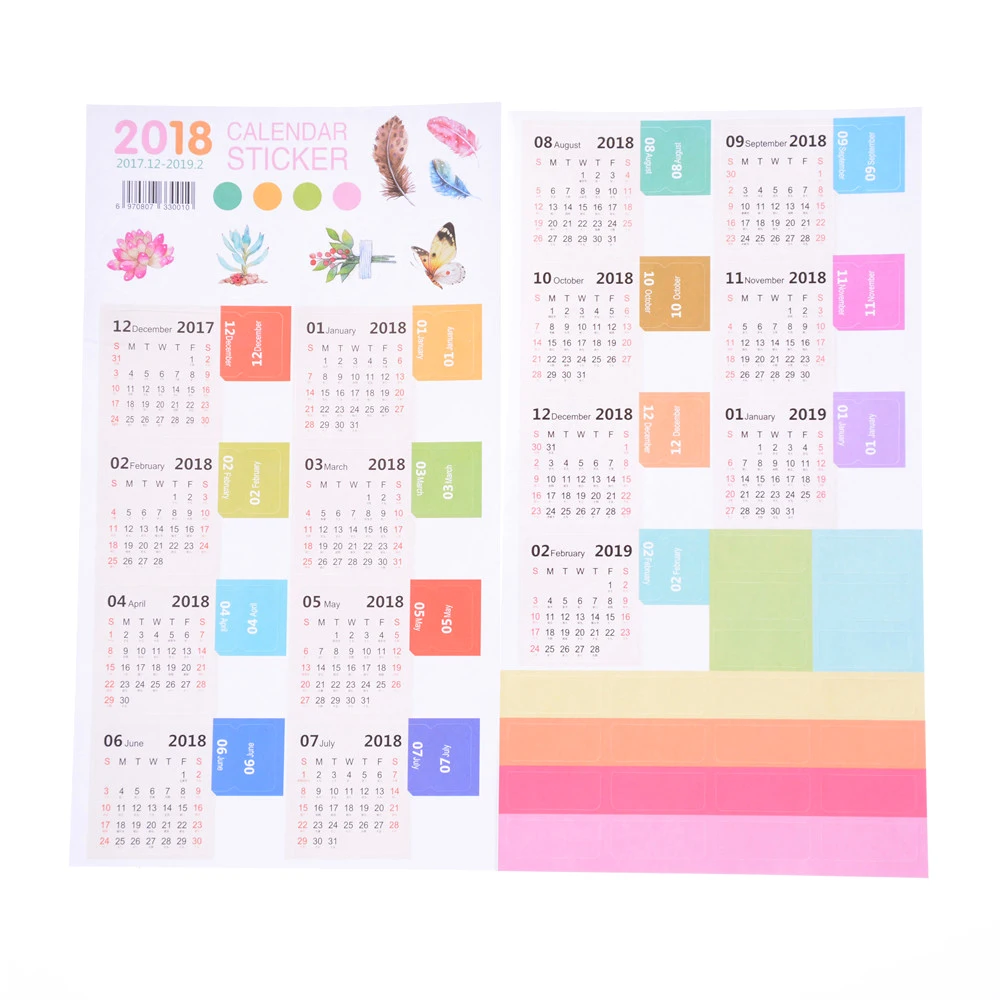 2 шт./компл. милые DIY декоративные наклейки 2018 календарь kawaii мультяшный