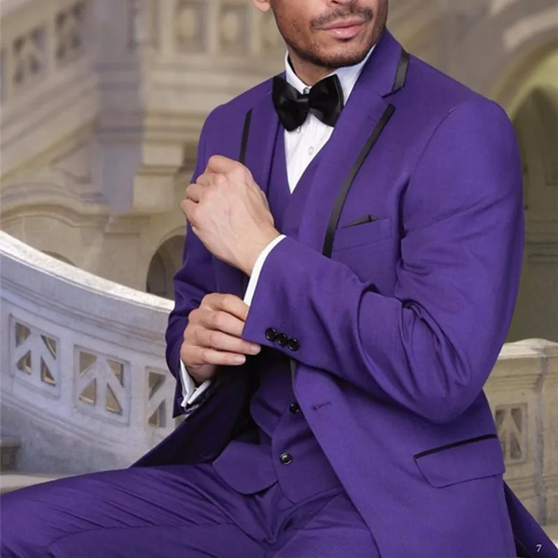

NoEnName_Null Custom Made Groomsmen Notch Lapel Groom Tuxedos Purple Men Suits Wedding Man Blazer suit (Jacket+Pants+Tie+Vest)