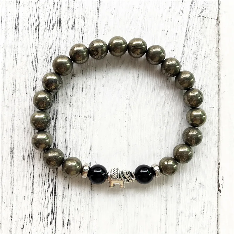 Модные ювелирные изделия натуральный пиритовый браслет черный оникс со слоном