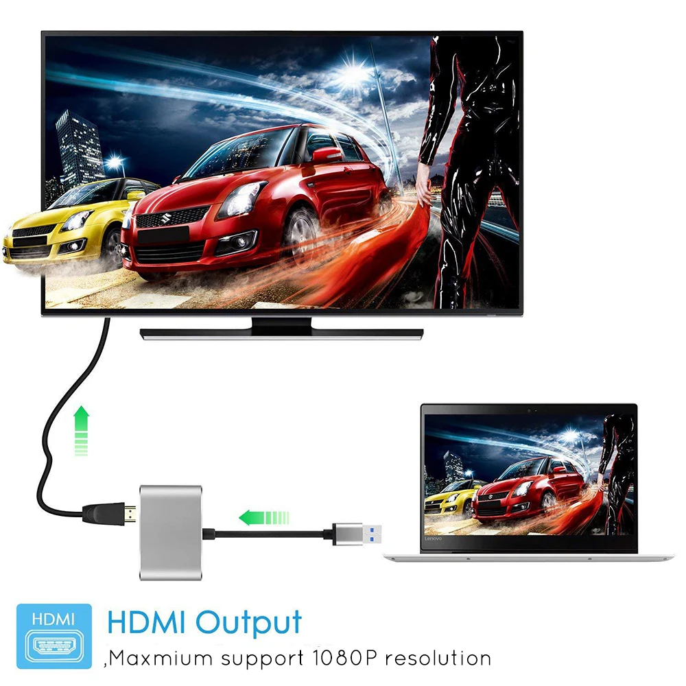 USB 3 0 к HDMI совместимым VGA 1080P 2 в 1 концентратор конвертер для ноутбука HDTV проекторы