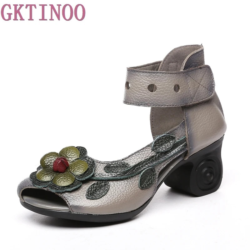 GKTINOO/Коллекция 2021 года Женские босоножки на толстом каблуке с цветочным узором в