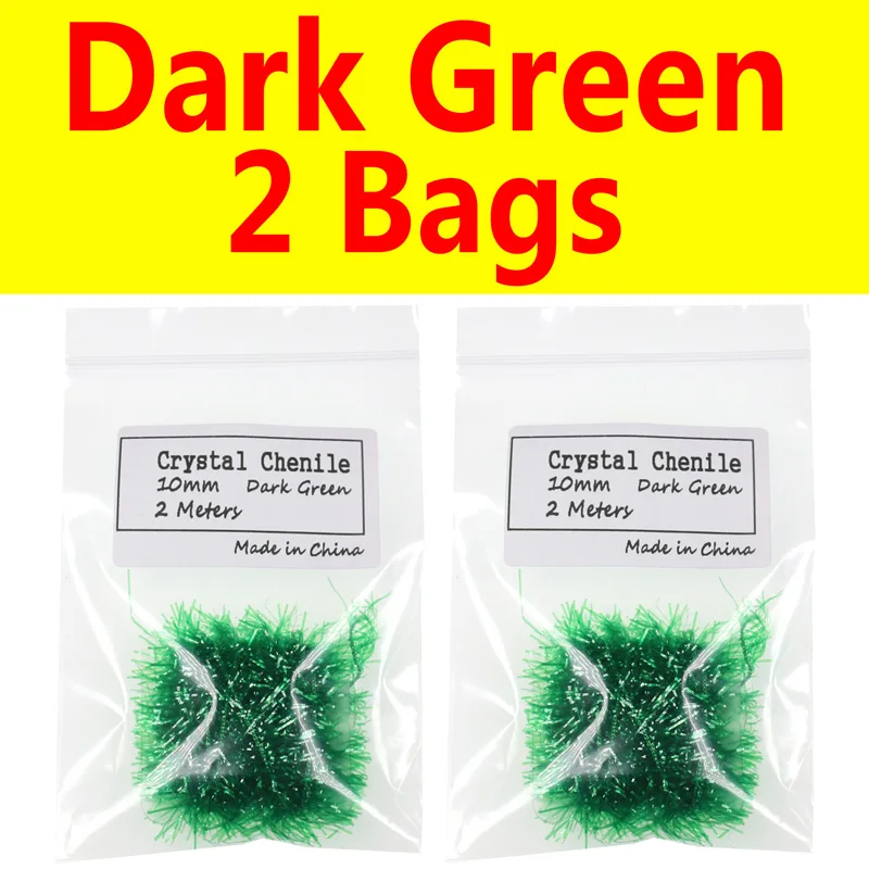 2 bags dark green Bimoo 2 шт 10 мм для завязывания мушек Кристалл Flash Chenile Hackle Flasher для стримера яйцо лосось форель материал для завязывания мушек FL зеленый розовый - Цвет: 2 bags dark green