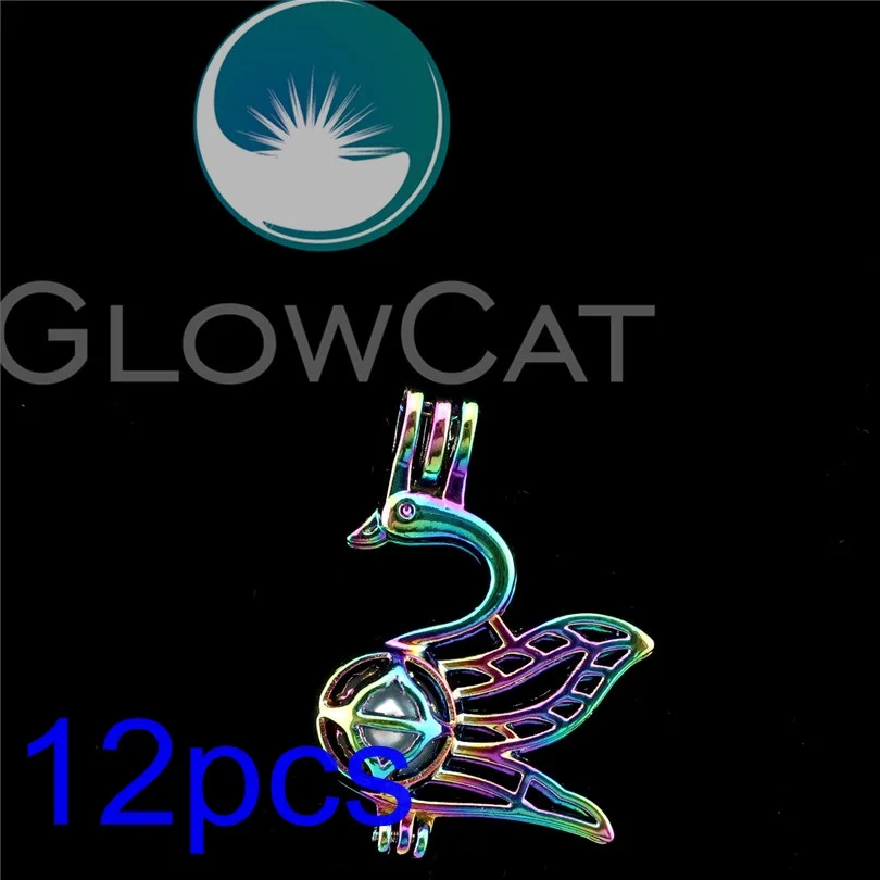 

12x R-C671 Радуга Цвета Лебедь жемчужная клетка для изготовления ювелирных изделий, диффузор для эфирных масел, бусины клетка медальон кулон