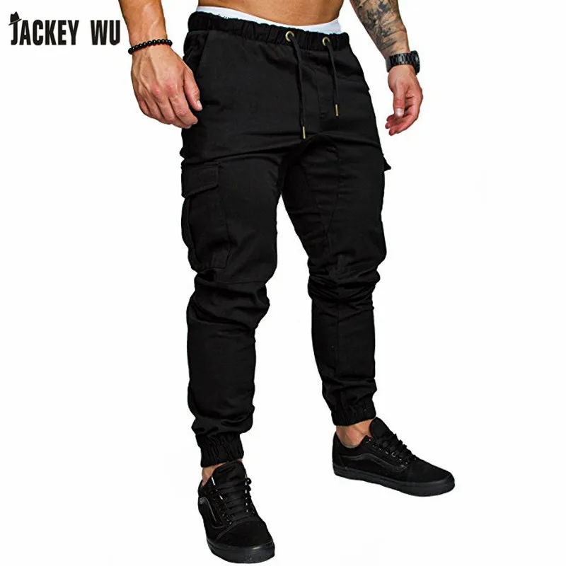 Бренд JACKEYWU, мужские брюки, мода, много карманов, сплошной цвет, для бега, эластичная талия, хаки, брюки карго, повседневные Комбинезоны, хип-хоп