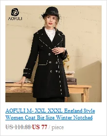 AOFULI M~ xxl xxxl Элегантное синее длинное пальто плюс размер дамы отложной воротник двубортное пальто модный шерстяной топик A3837