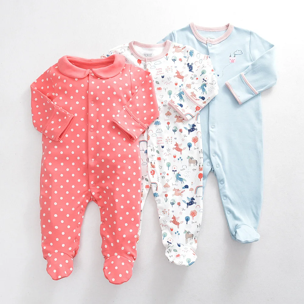 Детские пижамы из хлопка для новорожденных bebe одежда 3 шт Одежда для девочек единорожки Пижама для младенцев Одежда для мальчиков комбинезон для малышей - Цвет: Unicorn pink