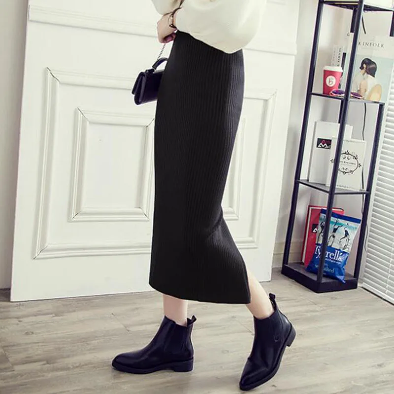 Новая осенне-зимняя женская юбка-карандаш сексуальные длинные трикотажные юбки