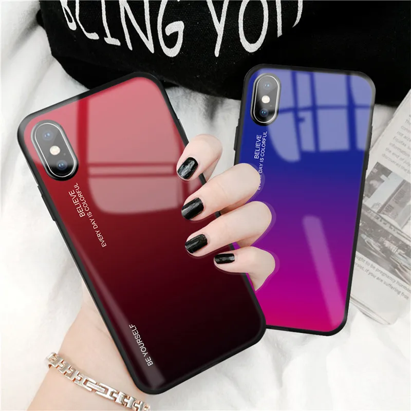 Zxtrby градиентное закаленное стекло чехол для iphone 6 S 7 8 Plus на X XS XR Max чехлы телефонов