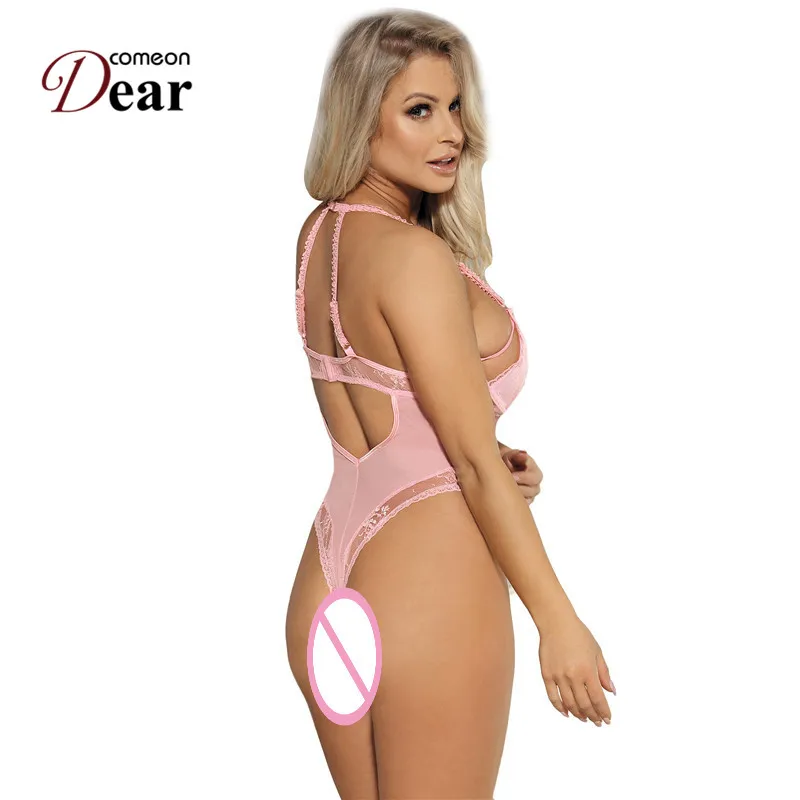 Женский клубный комбинезон Comeondear прозрачный для фитнеса розовый