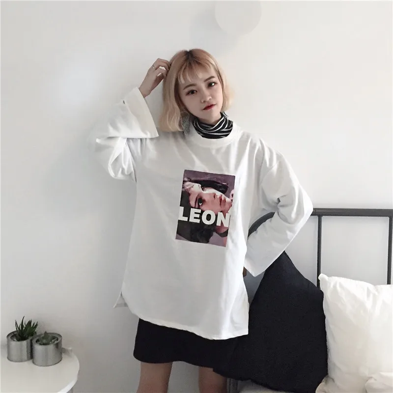 Женская рубашка Топ весна корейский Ulzzang Harajuku с принтом персонажей летучей мыши с длинным рукавом Женская Повседневная футболка с круглым вырезом