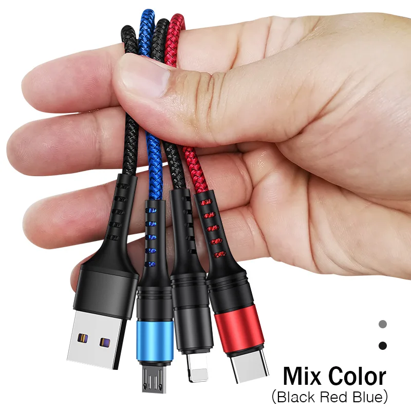 USB телефонный кабель для Apple Android type C 3 в 1 3A Быстрая зарядка type-C Micro кабели для мобильных телефонов для samsung huawei Xiaomi AG - Цвет: Mix-color